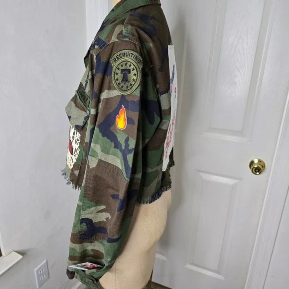 Upcycled sweet heat vintage army jacket lace patches womens OS - Picture 6 of 7